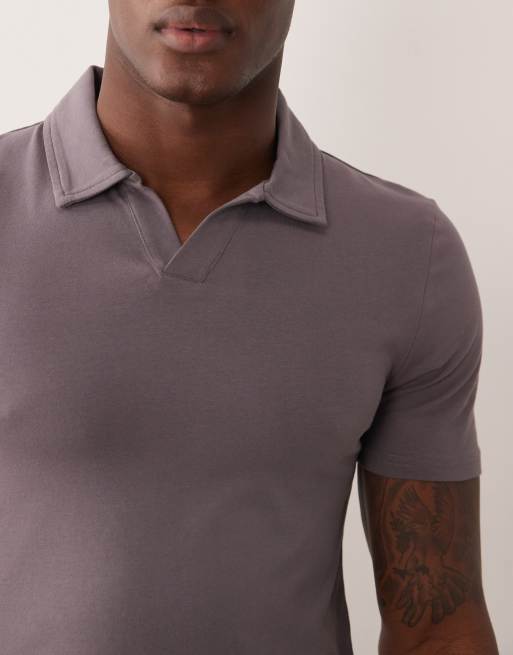 ASOS DESIGN – Körperbetontes Basic-Polohemd in Anthrazit mit eingekerbtem Kragen , 5 von 5