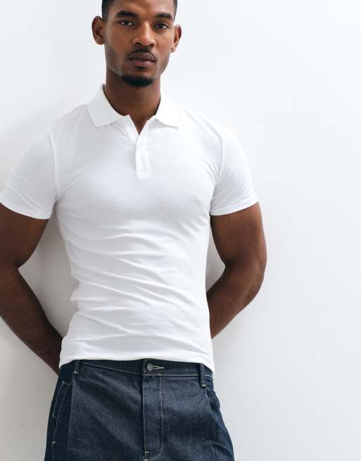 ASOS DESIGN – Körperbetontes Basic-Polohemd in Weiß, 5 von 5