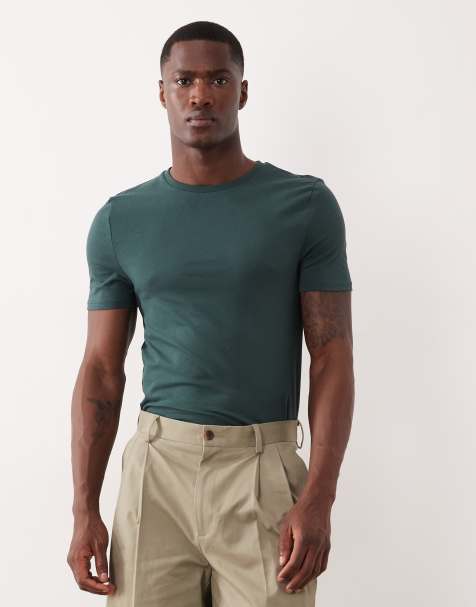 ASOS DESIGN – Körperbetontes Basic-T-Shirt in Dunkelgrün - view 1