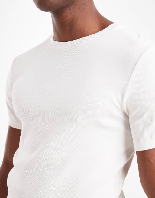 ASOS DESIGN – Körperbetontes Basic-T-Shirt in geripptem Beige, 5 von 5