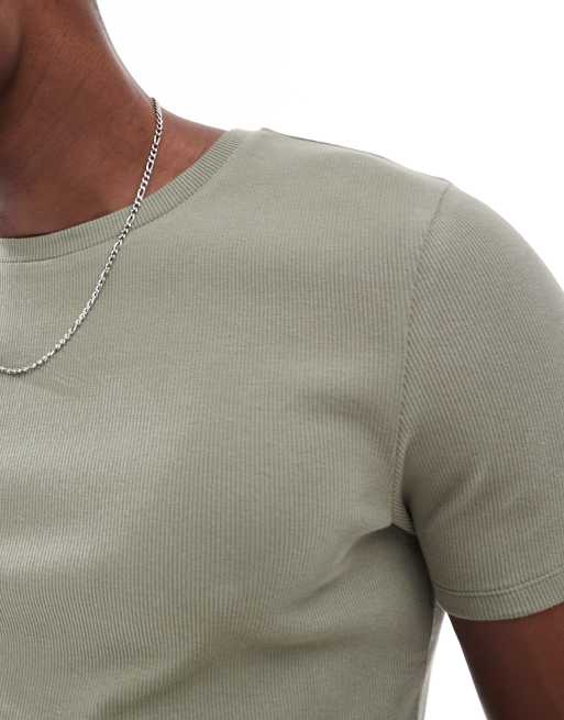 ASOS DESIGN – Körperbetontes Basic-T-Shirt in geripptem Grün, 2 von 4