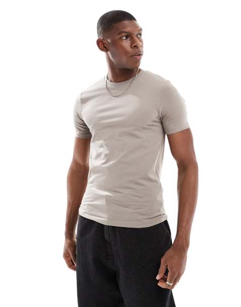 ASOS DESIGN – Körperbetontes Basic-T-Shirt in Steinbeige - view 1