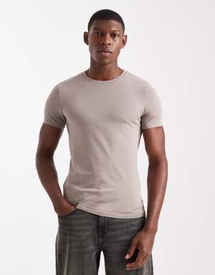 Körperbetontes Basic-T-Shirt in Steinbeige-Neutral Neutral 4XL