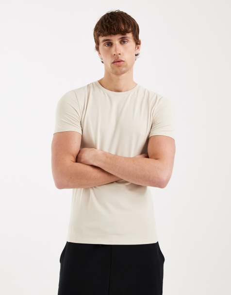 ASOS DESIGN – Körperbetontes Basic-T-Shirt in Steinbeige - view 1