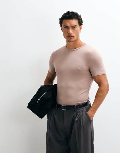 ASOS DESIGN – Körperbetontes Basic-T-Shirt in Steinbeige - view 1