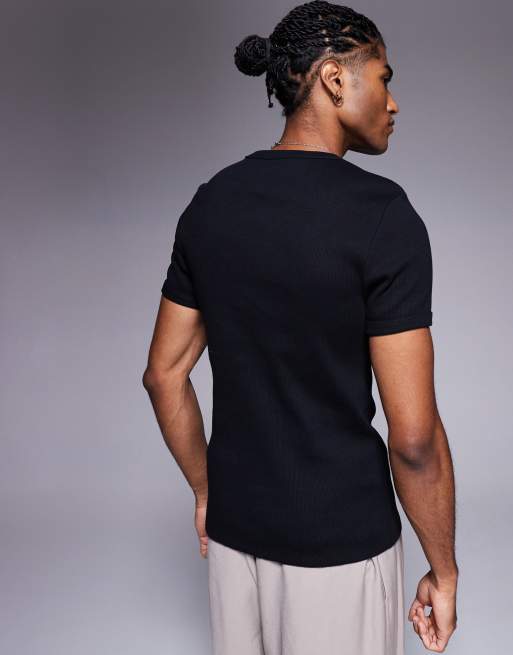 ASOS DESIGN – Körperbetontes, geripptes T-Shirt aus superschwerem Material in Schwarz , 3 von 4