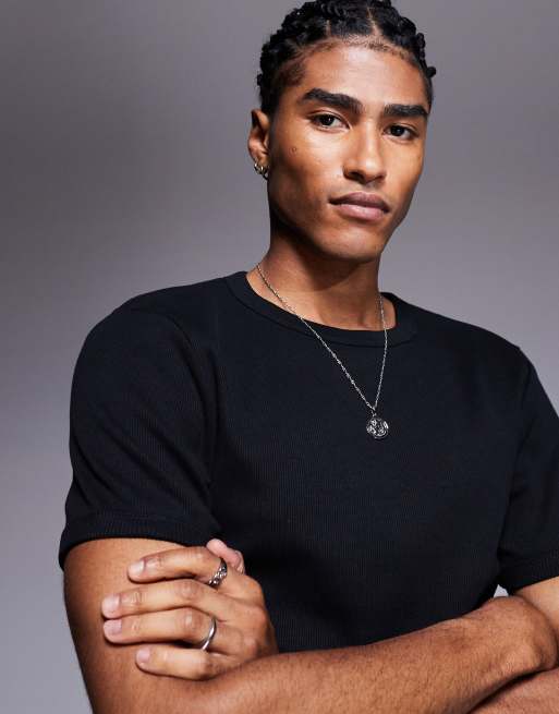 ASOS DESIGN – Körperbetontes, geripptes T-Shirt aus superschwerem Material in Schwarz , 4 von 4