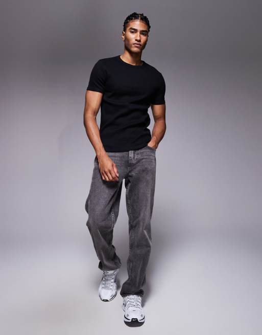 ASOS DESIGN – Körperbetontes, geripptes T-Shirt aus superschwerem Material in Schwarz, 2 von 5