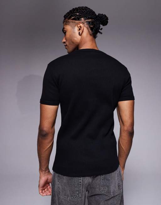 ASOS DESIGN – Körperbetontes, geripptes T-Shirt aus superschwerem Material in Schwarz, 3 von 5