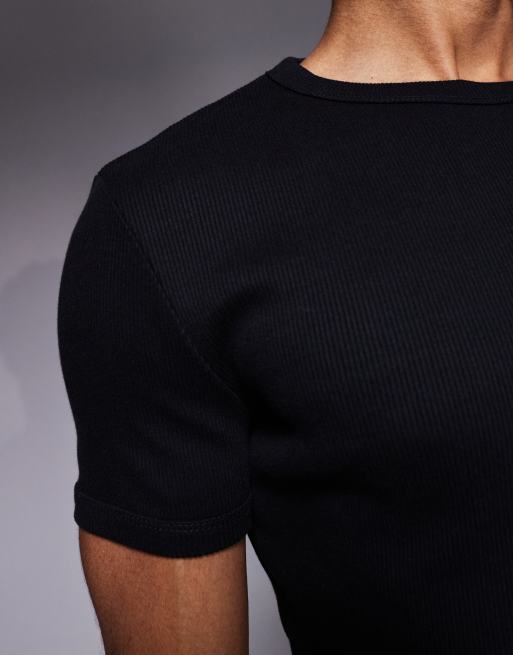ASOS DESIGN – Körperbetontes, geripptes T-Shirt aus superschwerem Material in Schwarz, 4 von 5