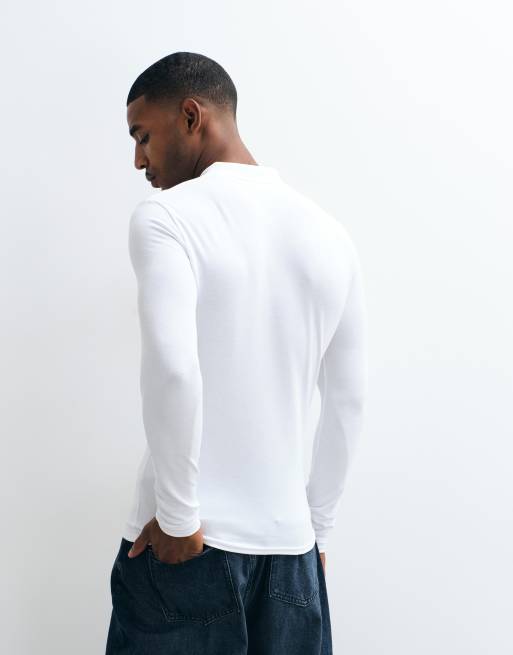 ASOS DESIGN – Körperbetontes, langärmliges Basic-Polohemd aus Pikee in Weiß, 2 von 5