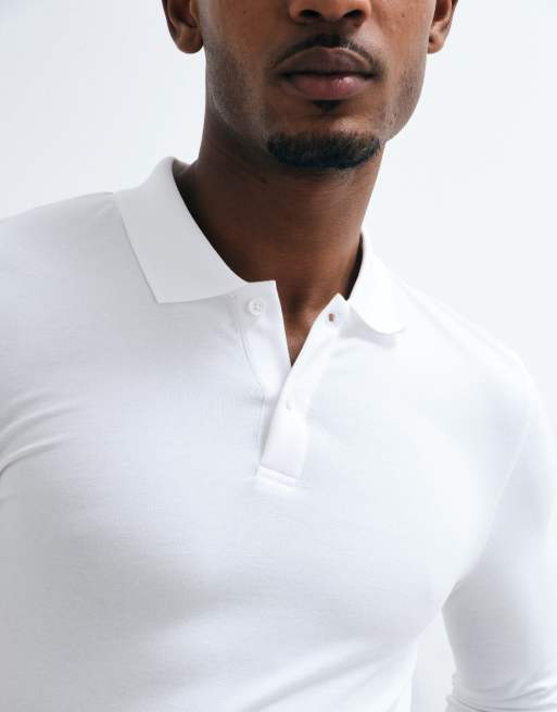 ASOS DESIGN – Körperbetontes, langärmliges Basic-Polohemd aus Pikee in Weiß, 4 von 5