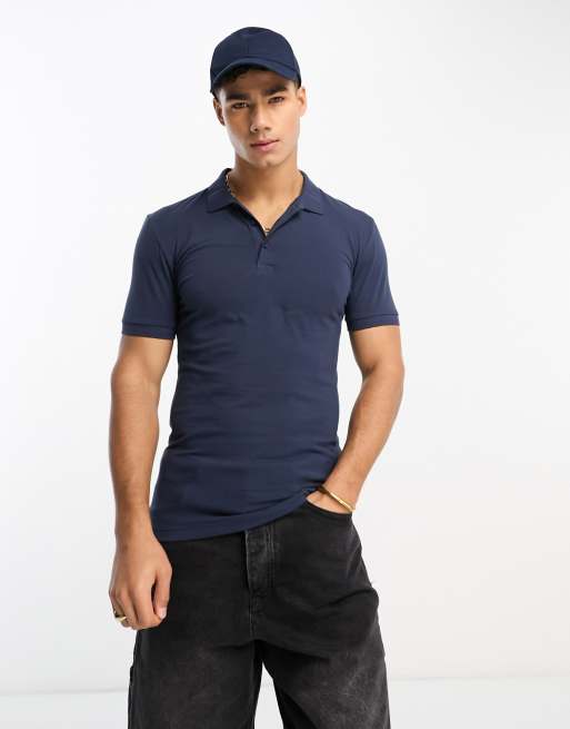 ASOS DESIGN – Körperbetontes Polohemd in Marineblau