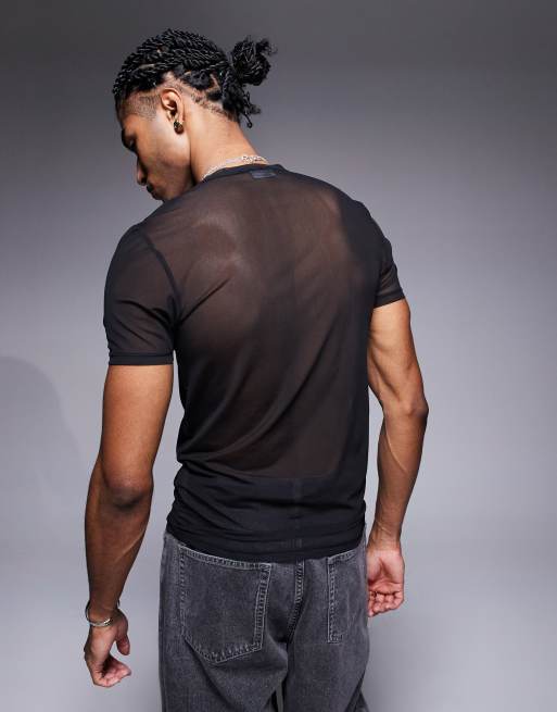 ASOS DESIGN – Körperbetontes T-Shirt aus Netzstoff in Schwarz, 3 von 4