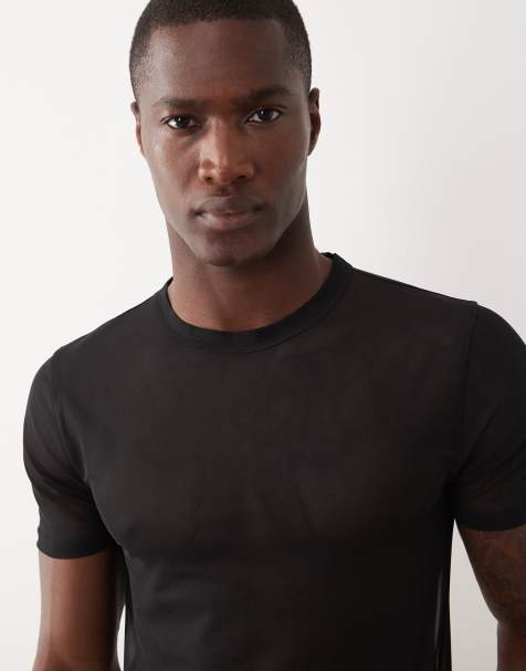 ASOS DESIGN – Körperbetontes T-Shirt aus Netzstoff in Schwarz - view 1
