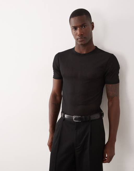ASOS DESIGN – Körperbetontes T-Shirt aus Netzstoff in Schwarz, 3 von 5