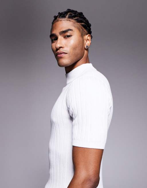 ASOS DESIGN – Körperbetontes T-Shirt aus Rippstrick in Weiß mit Stehkragen, 4 von 5