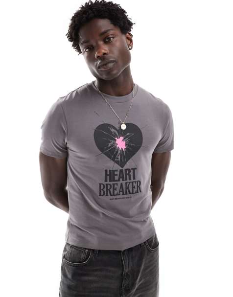 ASOS DESIGN – Körperbetontes T-Shirt in Anthrazit mit kurzem Schnitt und „Heartbreaker“-Print - view 1