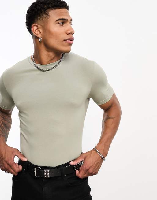 ASOS DESIGN – Körperbetontes T-Shirt in Salbeigrün