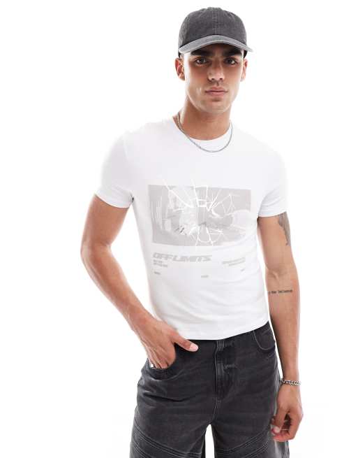 ASOS DESIGN – Körperbetontes T-Shirt in Weiß mit Front-Print in zerbrochener Optik