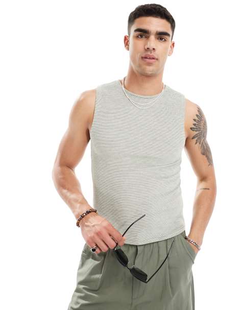 ASOS DESIGN – Körperbetontes Tanktop aus beigem Stoff - view 1