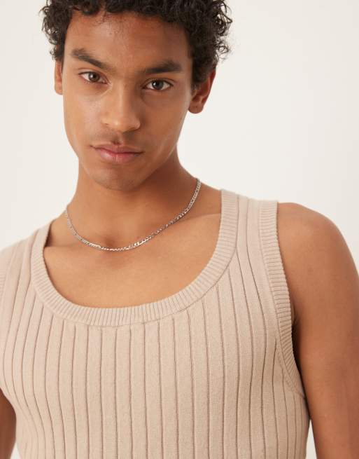  ASOS DESIGN – Körperbetontes Trägershirt aus Rippstrick in Steinbeige, 4 von 4