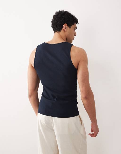 ASOS DESIGN – Körperbetontes Trägertop in geripptem Marineblau mit eckigem Ausschnitt, 5 von 5