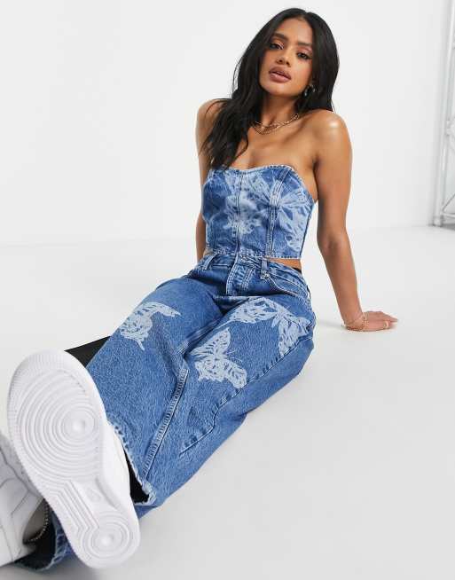 ASOS DESIGN - Korset met vlinderprint in middenblauw, deel van co-ord set