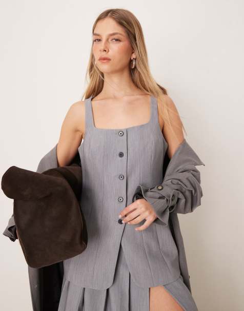 ASOS DESIGN - Korsetgilet met kruisarcering in grijs, deel van co-ord set - view 1