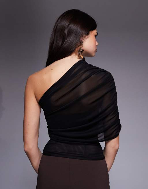 ASOS DESIGN – Korsett aus Netzstoff in Schwarz mit asymmetrischem Cape-Overlay, 4 von 4