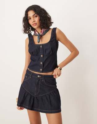 ASOS DESIGN - Korsett-Oberteil aus Jeansstoff in indigoblauer Rinse-Waschung mit Unterbrustnaht, Kombiteil-Marineblau