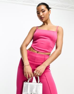 ASOS DESIGN - Korsett-Oberteil aus rosa Neoprenstoff mit schmalen Trägern, Kombiteil