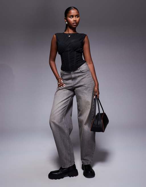 ASOS DESIGN – Korsett-Oberteil aus schwarzem Netzstoff-Mix mit drapiertem Detail, 3 von 4