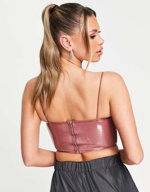 ASOS DESIGN – Korsett-Oberteil aus Vinyl in Mauve mit schmalen Trägern, 4 von 4