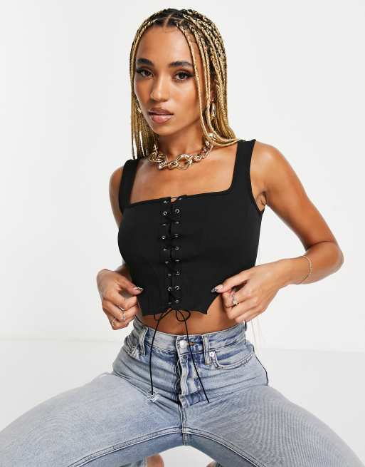 ASOS DESIGN – Korsett-Oberteil in Schwarz mit Western-Design und Schnürung, 4 von 4