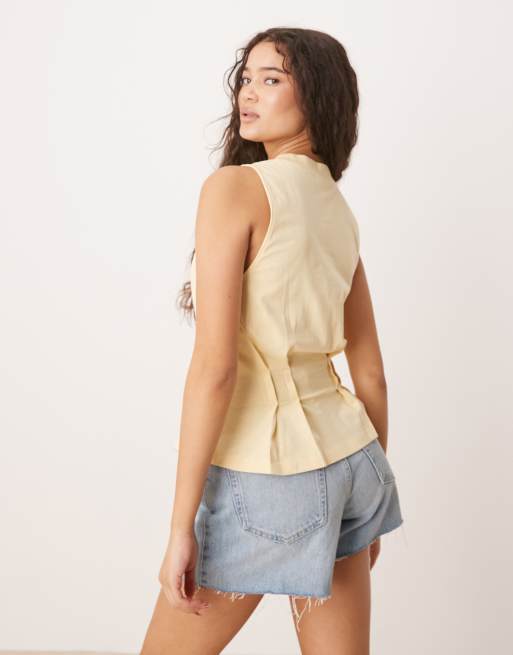 ASOS DESIGN – Korsett-Trägertop in Buttermilchgelb mit Ziernaht, 4 von 4