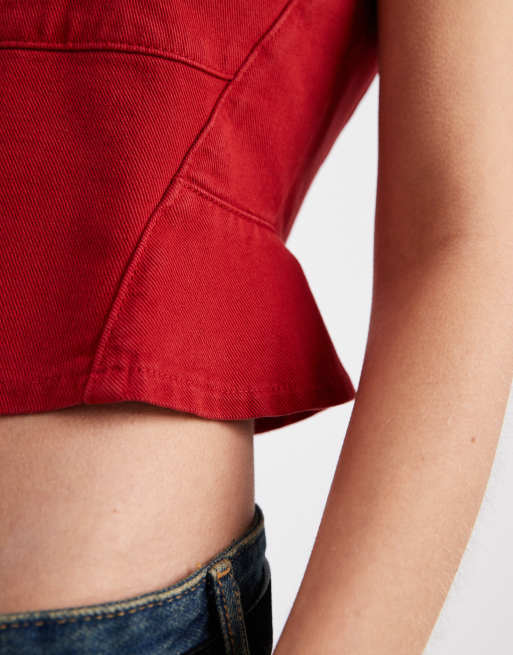 ASOS DESIGN - Korsettop met naaddetail in rood, 3 van 4