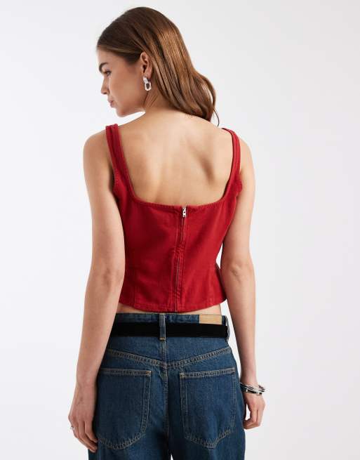 ASOS DESIGN - Korsettop met naaddetail in rood, 4 van 4