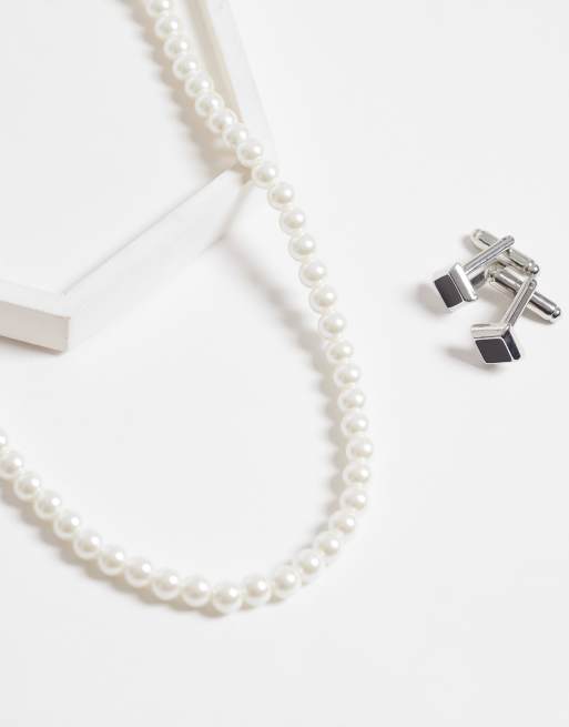 ASOS DESIGN - Kort 6 mm halskæde med perler i imiteret glas i hvid, 2 af 4