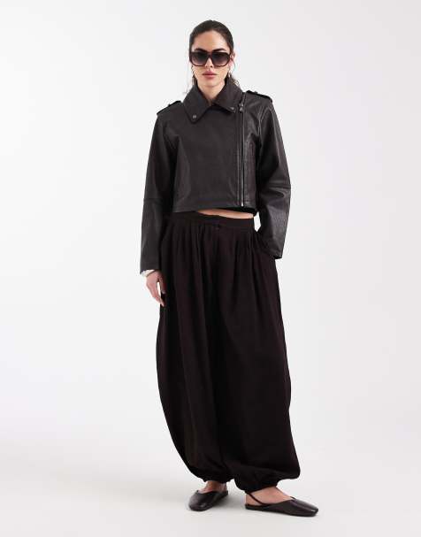 ASOS DESIGN - Kort brun bikerjakke i ægte læder - view 1