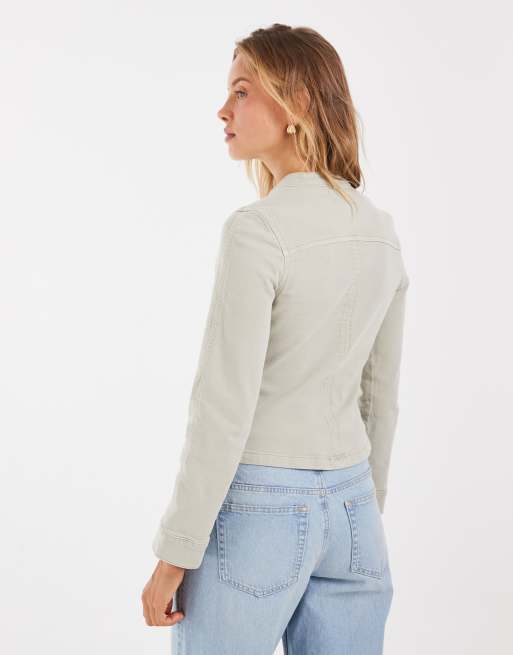 ASOS DESIGN kort denim drummer boy-jakke i beige, 4 af 4
