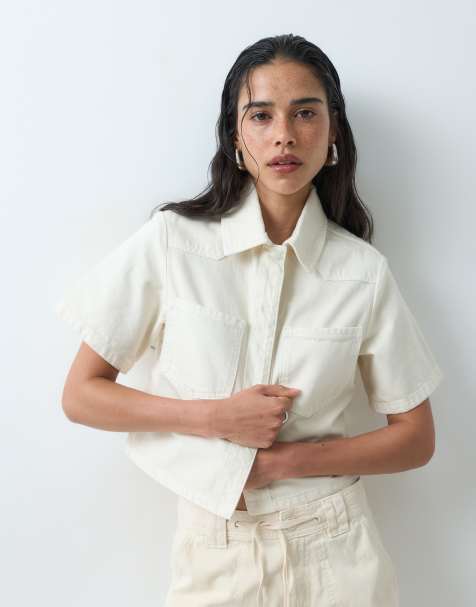 ASOS DESIGN kort denimskjorta i naturvit - view 1