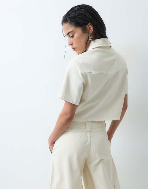 ASOS DESIGN kort denimskjorta i naturvit, 3 av 4