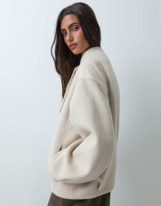 ASOS DESIGN kort formell waterfall-kappa med ull i cream, 2 av 4