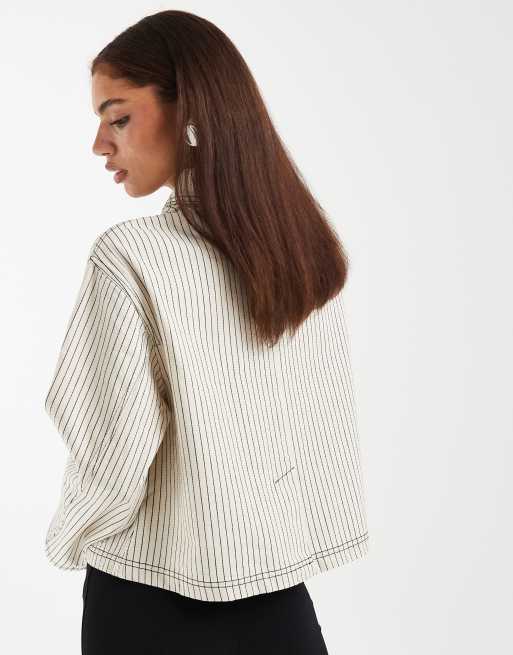 ASOS DESIGN - Kort gestreept harrington jack van katoen in zwart en wit, 2 van 4
