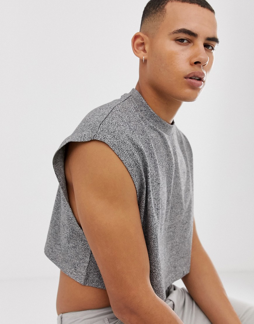 ASOS DESIGN – Kort grå t-shirt i jersey med oversize-passform utan ärmar
