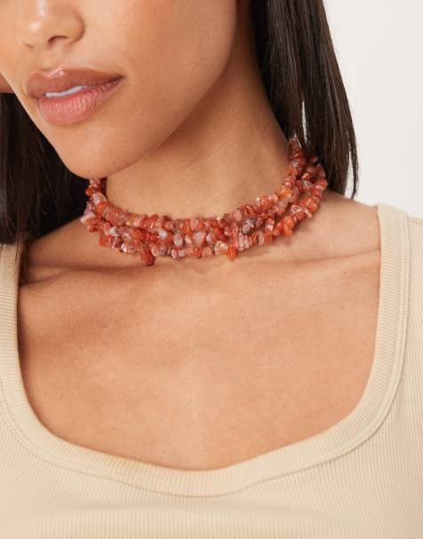 ASOS DESIGN – Kort halsband i flera rader med äkta stenflisor - view 1