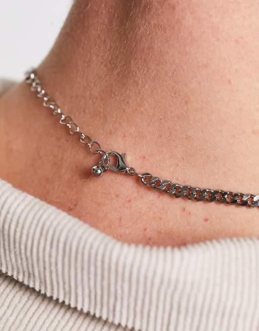 ASOS DESIGN short 4mm chain necklace in silver tone 