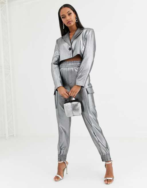 ASOS DESIGN – Metallic-färgad kostym med cargodetaljer, 3 av 3