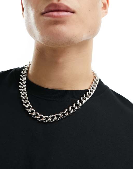 ASOS DESIGN - Kort og chunky 13 mm's halskæde med hægte i sølvfarvet vandtæt rustfrit stål 